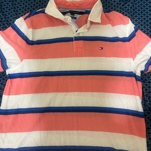 Tommy Hilfiger Coral, White & Blue Striped Polo